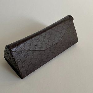 Brown leather triangular Gucci glasses case